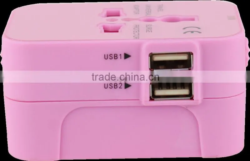 Multi-national universal travel adapter with dual USB charging ports