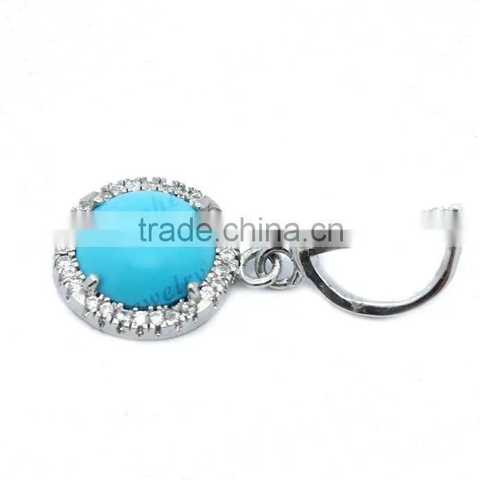 Wholesale Sterling Silver Turquoise Pendant, silver jewelry round brilliant cut pendant
