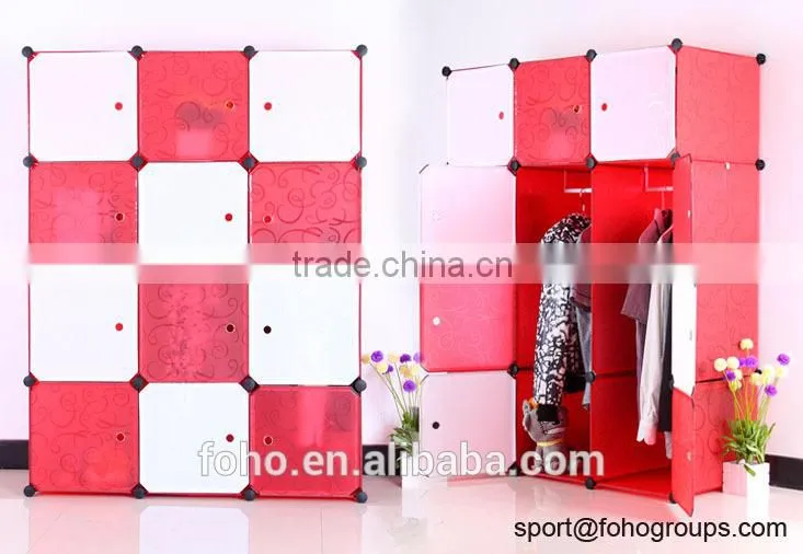assembly almirah clear plastic,fashion bedroom almirah design with 6 cube and 2 wardrobe rack