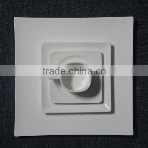 Restaurant Hotel Pure White Porcelain Square Plates Bowls Dinner Sets