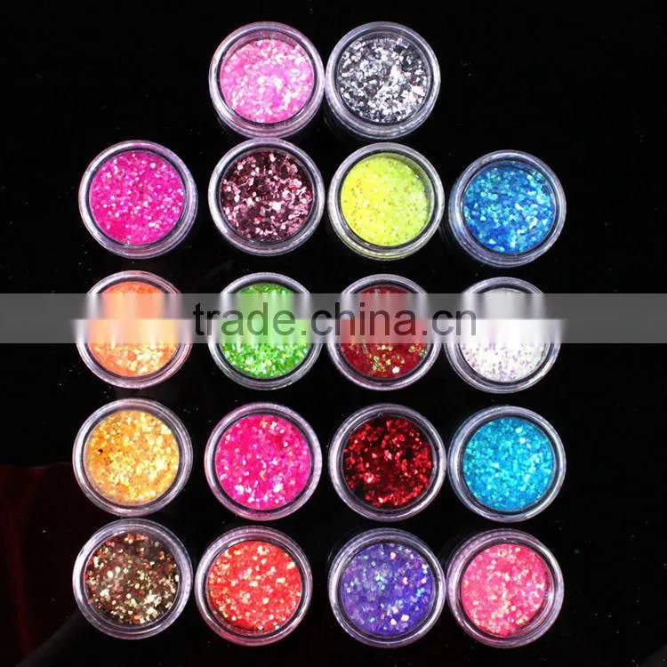 H1-010 18COLOURS BIG GLITTER POWDER ,3G nail art fine powder