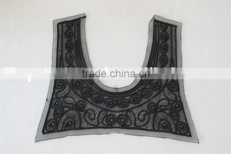 good quality black 100% polyester lace collar embroidery lace applique