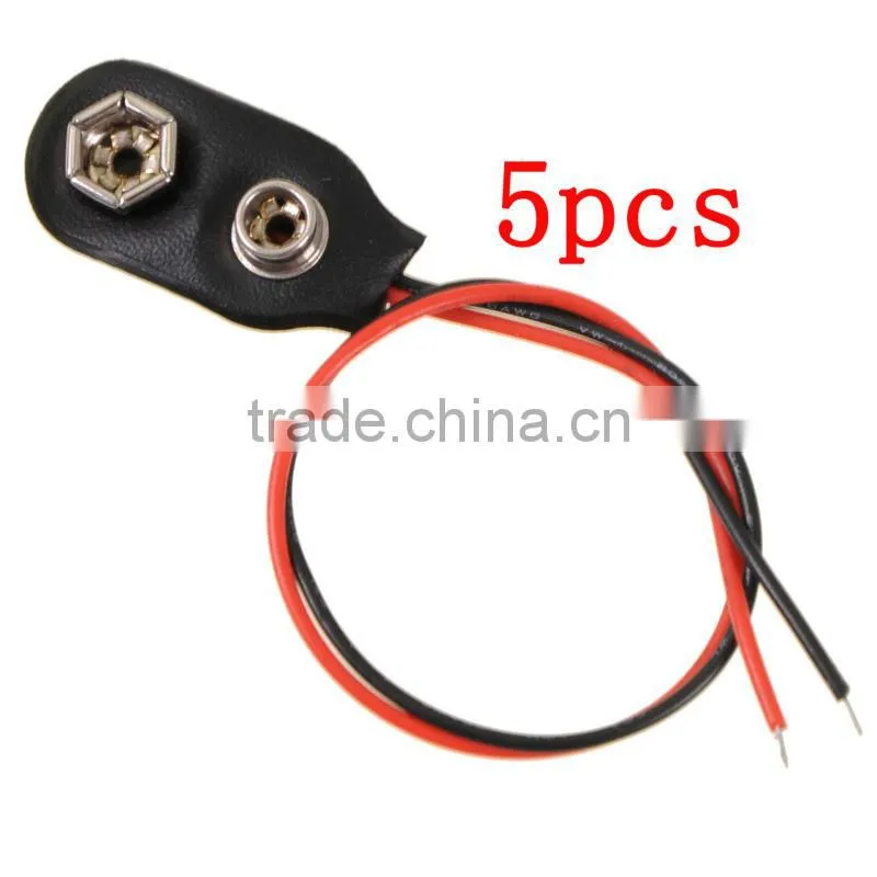 9V Battery Snap-on Connector Clip with Wire Holder Cable Leads Cord