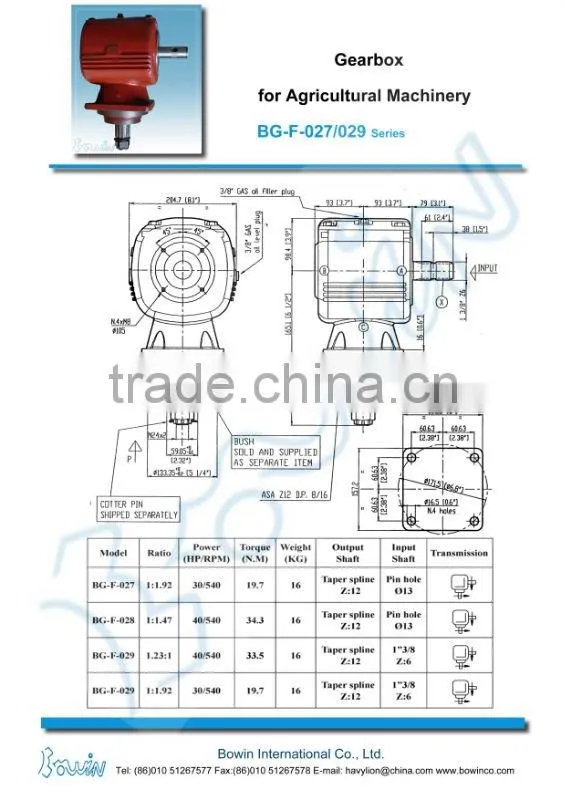 BG-F-027/029 Series Agricultural Gearbox