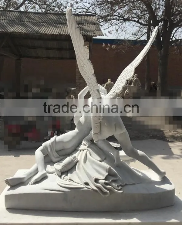 White Marble Carved Roman Mythology Cupid and Psyche Statue