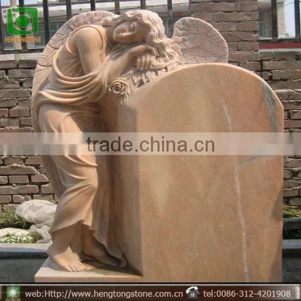 Yellow Marble Tombstone With Angel