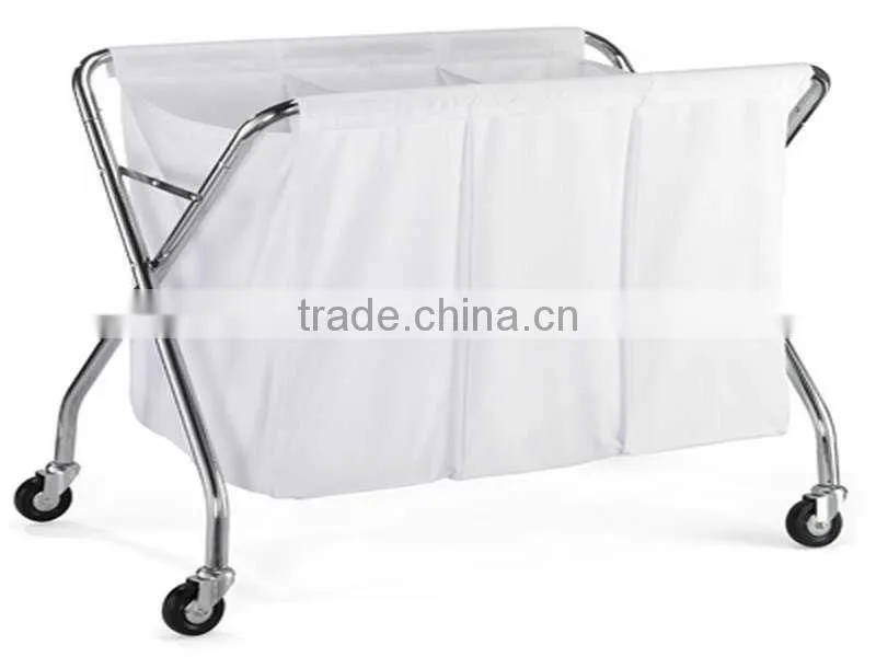 Hotel Laundry Sorter with 3 sorters and wheels laundry hampers