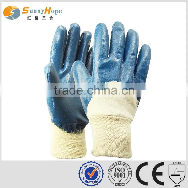 Sunnyhope blue nitrile 3/4 coated oil industrial use working gloves