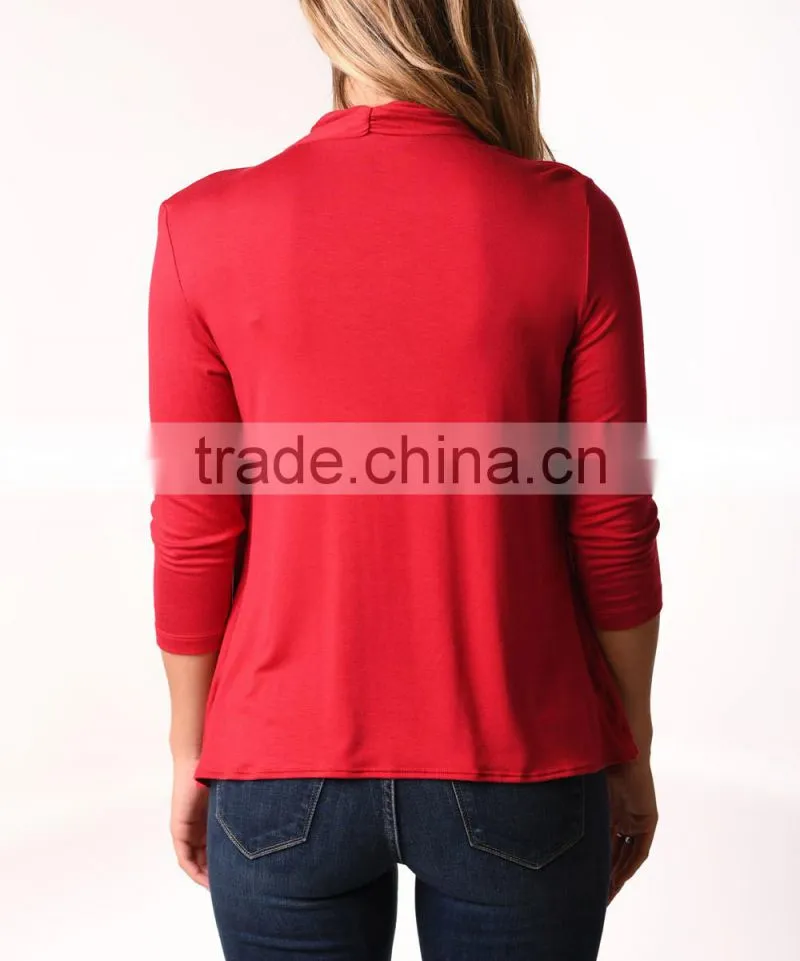 OEM Women Fashion Long Sleeve Red Layered Cardigan without Hooded Open-Front Cardigan without Buttons Plain Dyed Cotton Cardigan