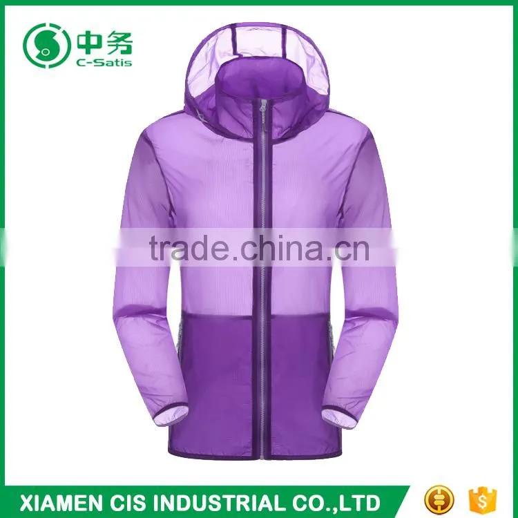 Custom Outdoor Ultrathin Sunscreen Ladies Blank Skin Jacket with Hood