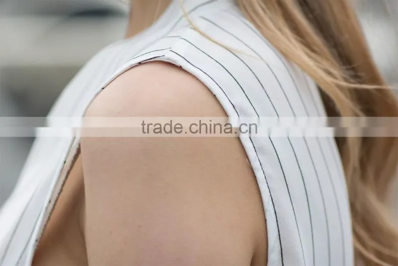 V neck summer coat stripe vest for young ladies latest fashion blouse