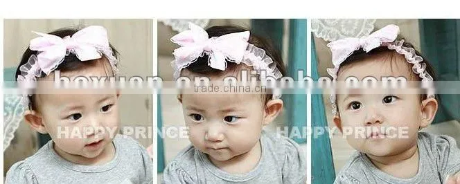 baby lace head band with pink flower