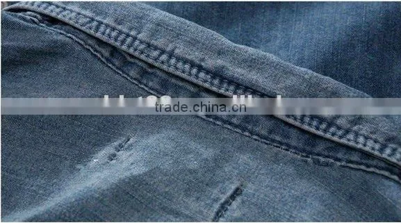 denim long sleeve shirts double pockets stitching men shirts