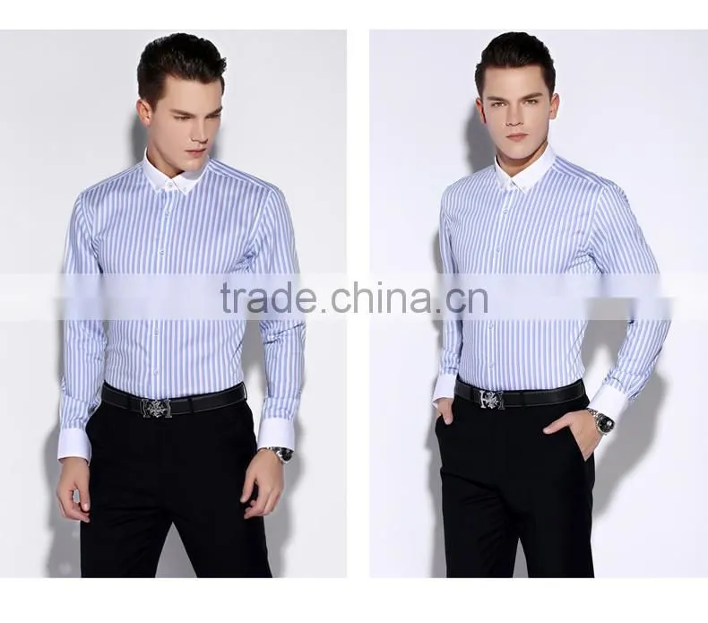 Classic fashion 100% cotton white collar & cuff long sleeve shirt dress men