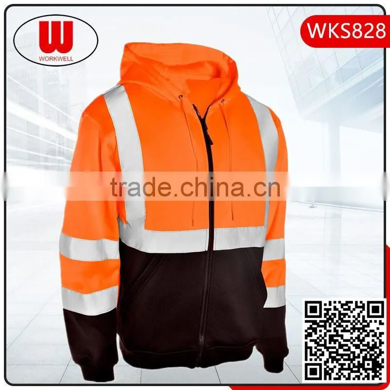 Orange black high visibility hoody jacket reflective