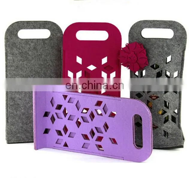 2018 Hot Sell elegant christmas felt single wine bottle bag with handle and customized logo
