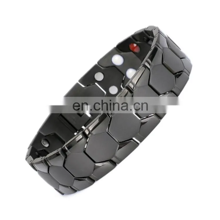 Double row 4 element pain relief Mens bio health stainless steel magnetic bracelet