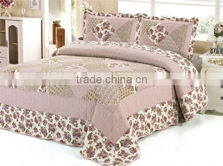 Brown flower printed hand quilted american patchwork quilts