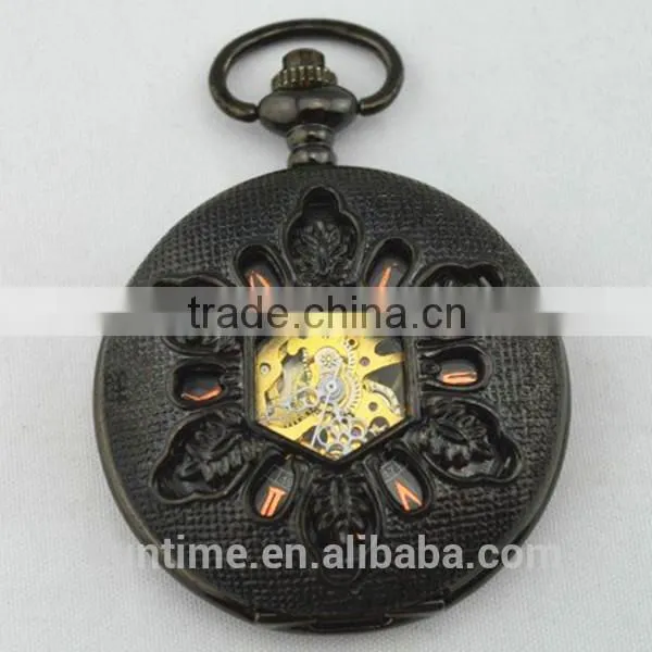erotic automaton pocket watch Black hollow engraving quartz automatic pocket watch