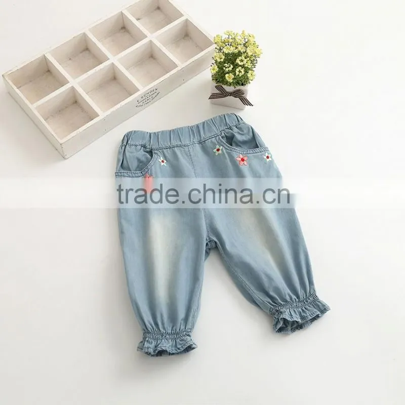 Wholesale Baby Girl Clothes 2016 New Summer Girl Jeans Lovely Little Girl Flower embroidery Jeans