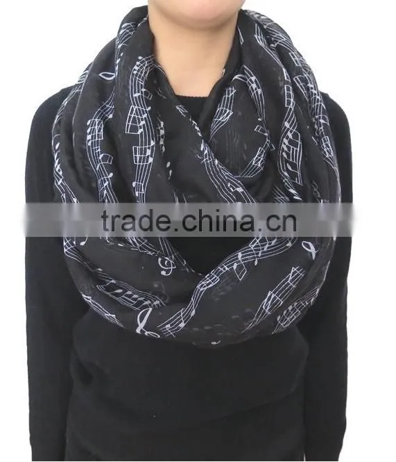 Music Note Printed Fashion Ladies Polyester Circular Scarf Neck Warmer