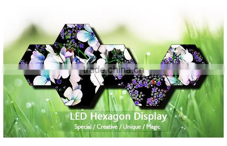 2016 new arrival!!!portable hexagon shape digital hd led display light for indoor wall decoration