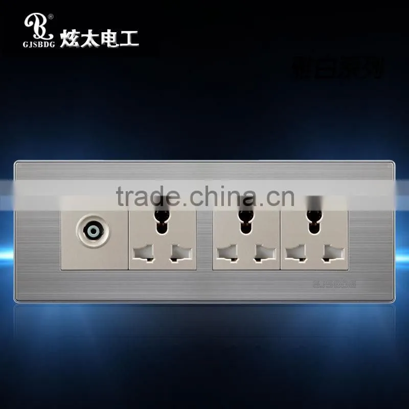 2015 new design stainless steel PC material multi-role Telephone with three 3 pin universal socket