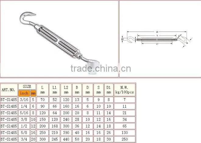 Zinc Plated European Type Turnbuckle With Hook To Hook in China Rigging Manufacturer