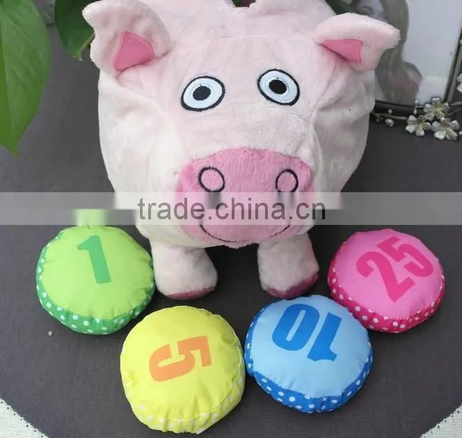cute animal shaped plush money box for children/plush money box/stuffed pig money box,/plush animal coin bank, education toy