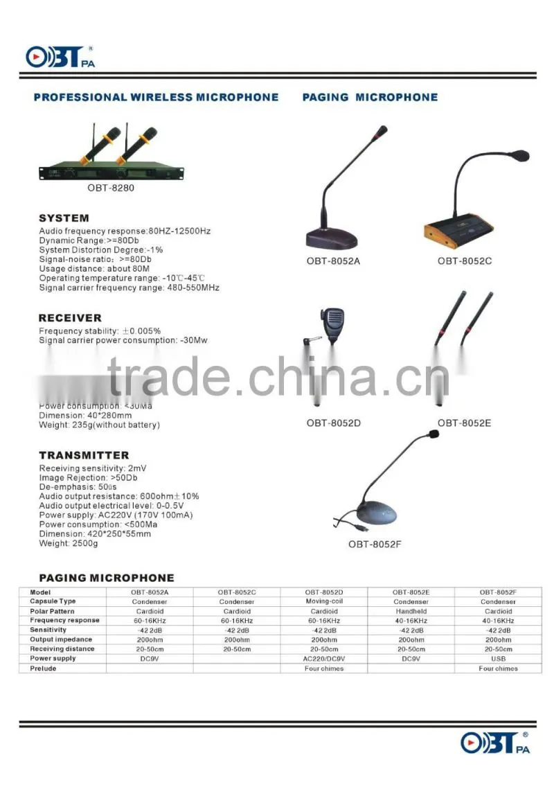 OBT- 8052A Professional Public Speech Conference Microphone with Chime
