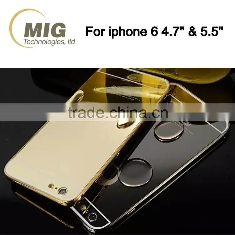 Electroplating Mirror back mobile phone case aluminum metal bumper with PC back cover for iphone 6/6s plus