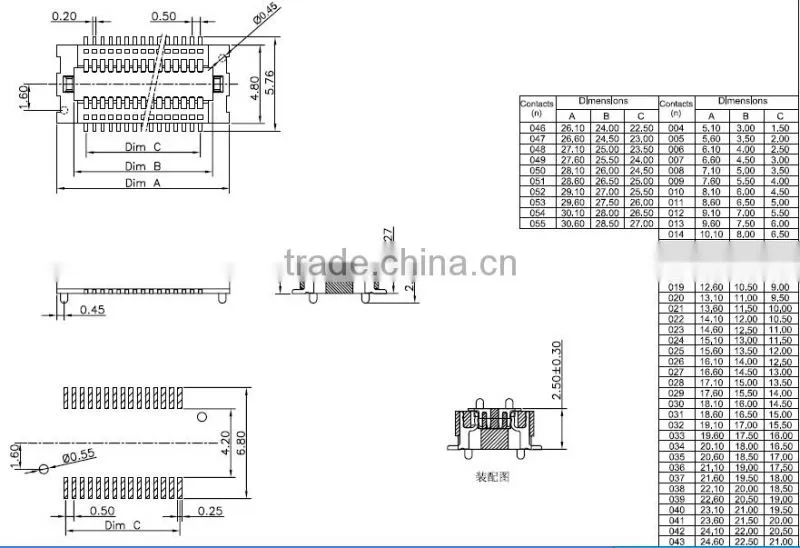 Pitch:0.5mm SMT PCB board to board connector Doube Row 20pin Female