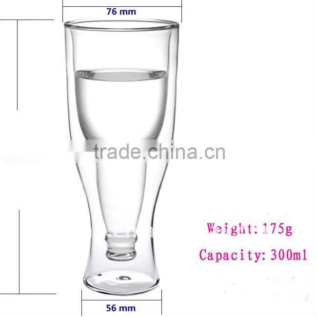 Popular design of double wall glass beer cup / beer mugs to Germany