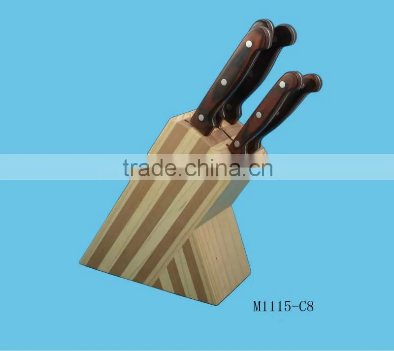 stainless steel steak knives with wooden block