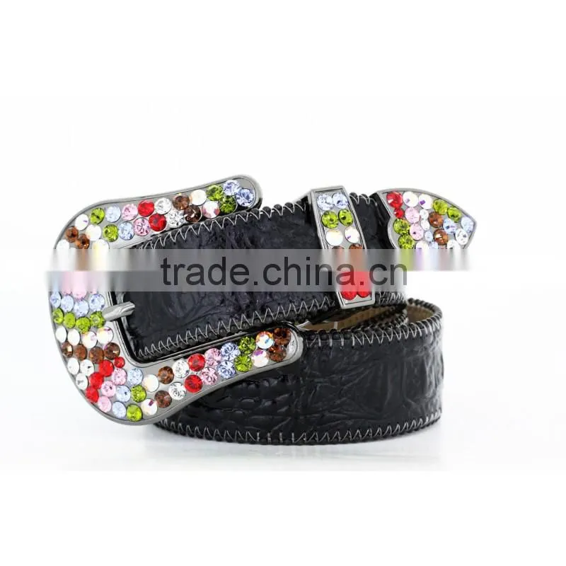 2015 Hot Sale Western rhinestone croc skined leather belt, western belt