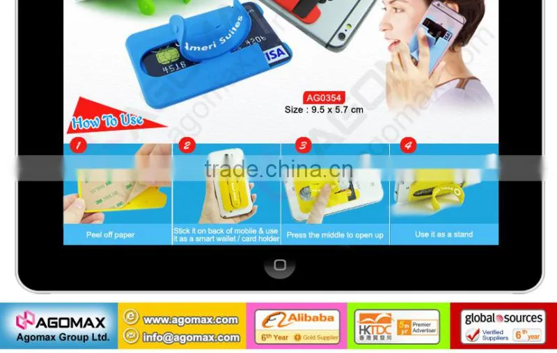 Small MOQ cellphone silicone 3M adhesive stand with pocket