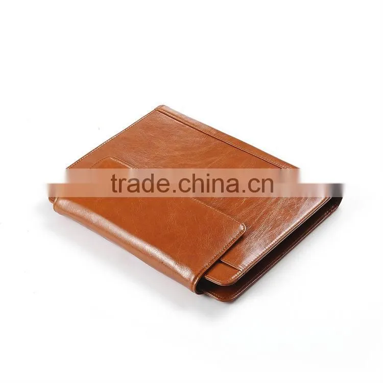 Smooth Brown Leather Padfolio With Quick-Release iPad Holder