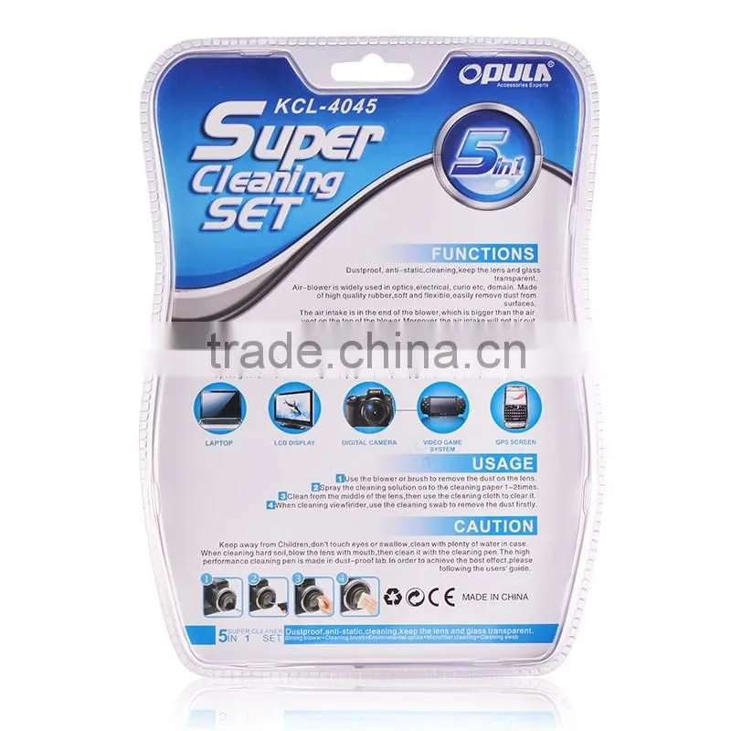 5 in 1 opula digital camera super cleaning set with spray cleaner, cleaning cloth,brush,cotton swab, air blower with MSDS