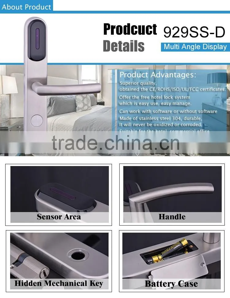 stainless steel digital hotel card lock with rfid lock system