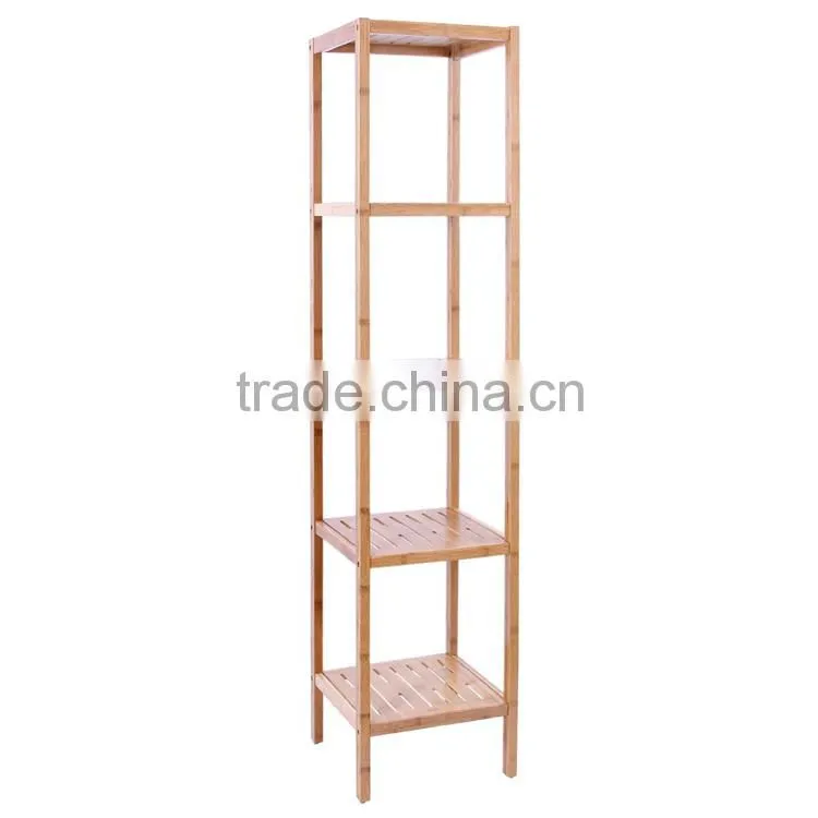 Bamboo Bathroom Tower 5-Shelf Towel Storage Standing Rack Shelving