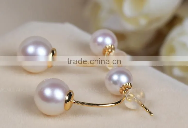 korean style newest natural genuine akoya double faced pearl stud earring, pearl earring gold, pearl earring 18k