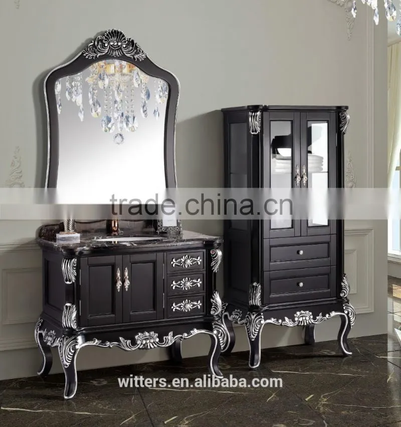 Antique bathroom vanity black with silver carving WTS324