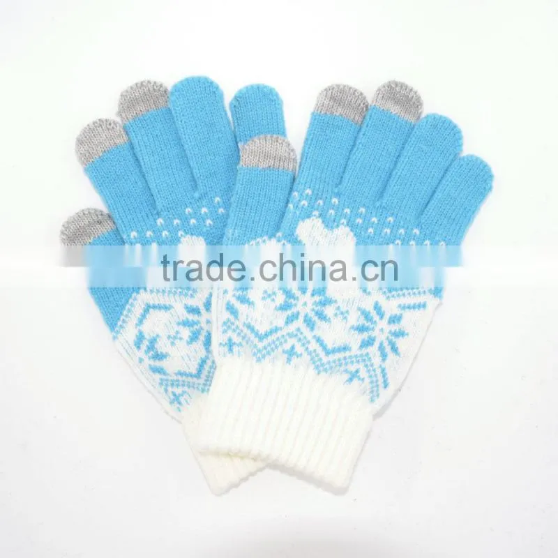 Chenille Snowflake Knit Gloves Fairisle with All Touchscreen Electronic Devices