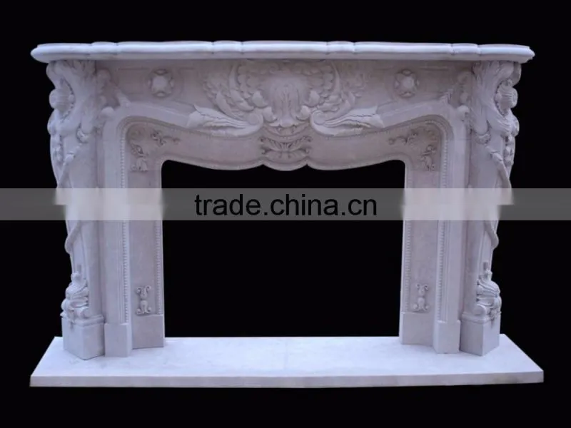 European style hand carving natural stone fireplace mantel