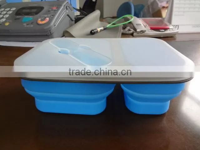 2015 wholsale 2 compartment silicone collapsible lunch box,silicone lunch container