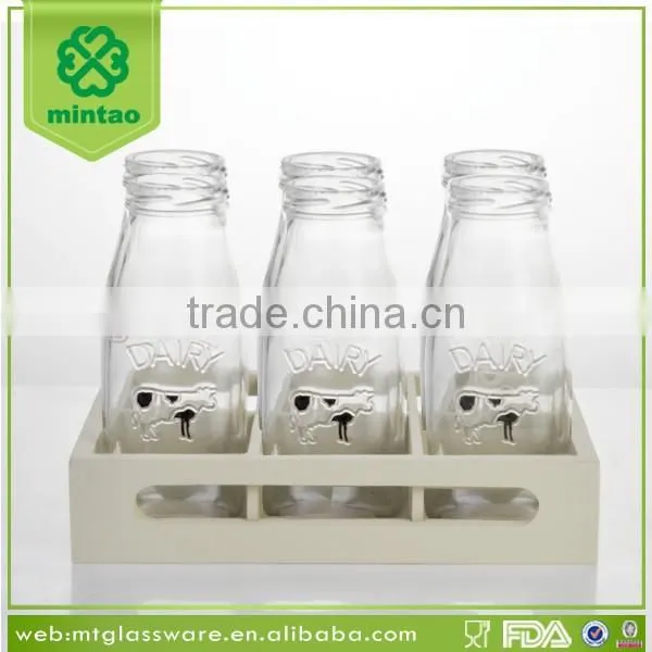 Super Market Selling Packed Glass Milk Bottle Set with Straw and lid