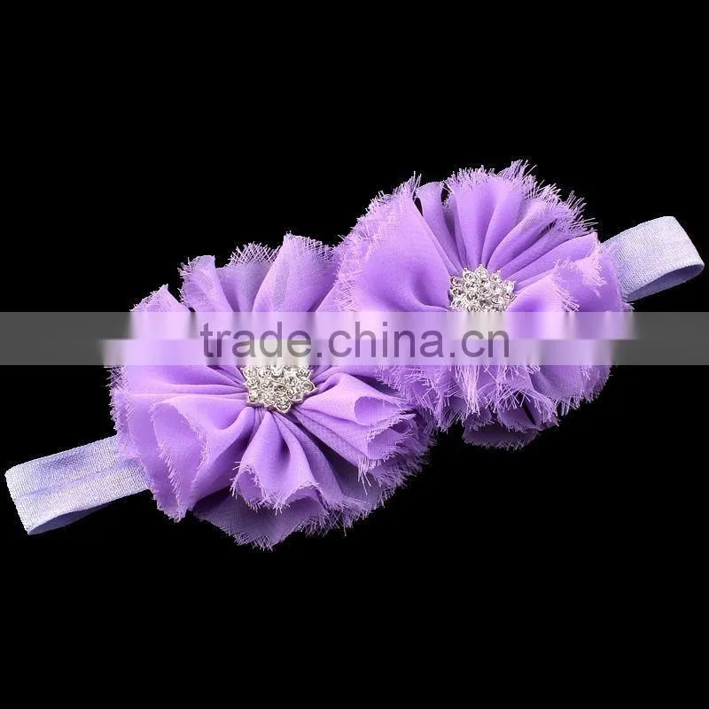 shabby chiffon flower headband with rhinestone center for kids hair accessories
