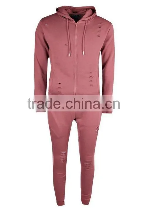Mens distressed tracksuit slim fit tracksuit custom logo tracksuit