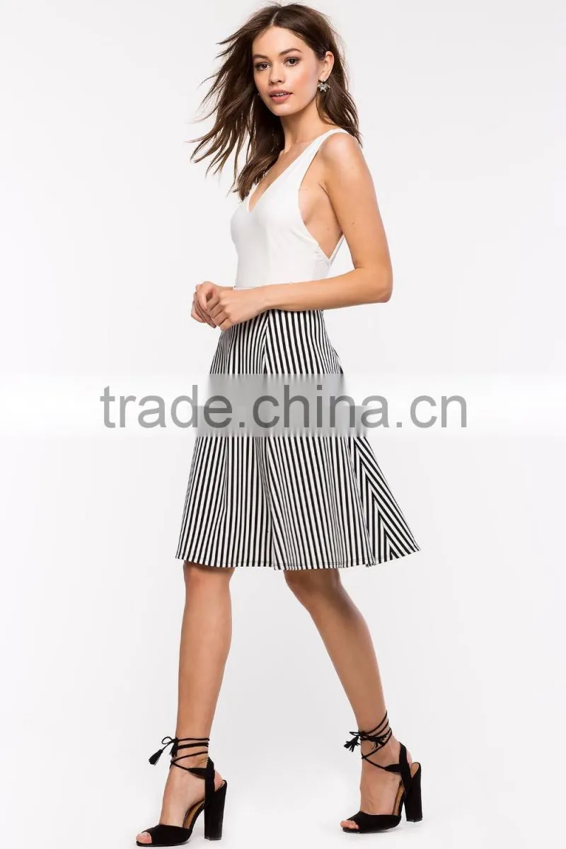 China wholesale high rise directional stripe midi skirt women fashion skirt 2016