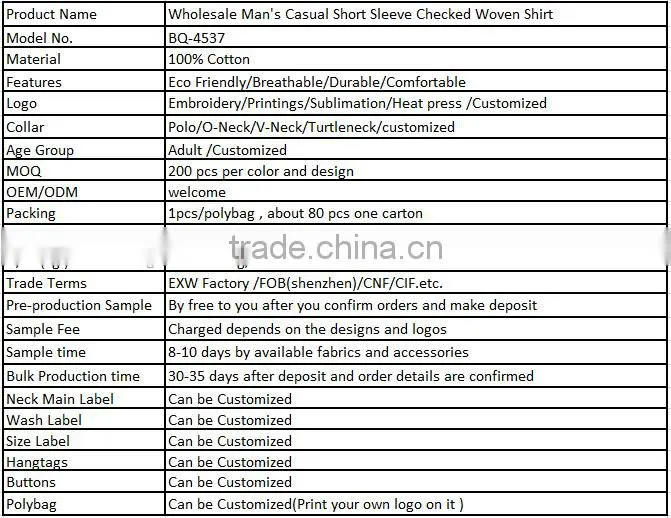 Wholesale Man's Casual Short Sleeve Checked Woven Shirt